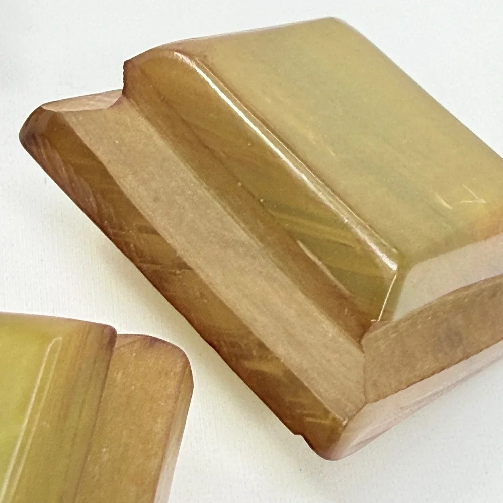 Vintage Bakelite Art Deco Tiered Square Metal Shank Buttons Marbled Butterscotch